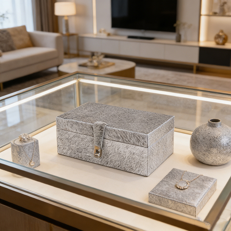 Grey Horsehair & Metal Jewelry Box Set (Two Sizes)
