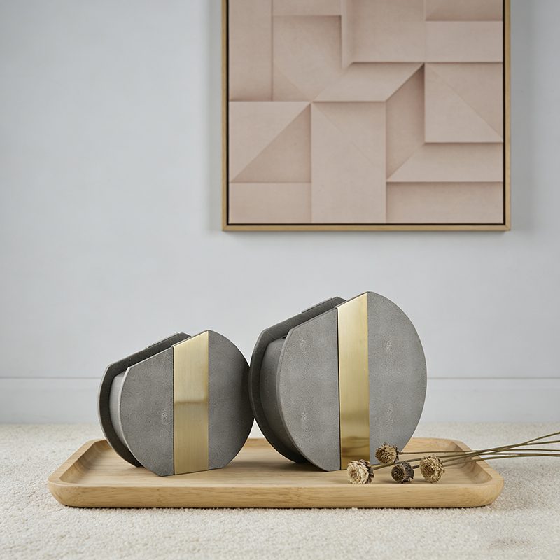 Geometric Metal & Faux Leather Round Vase Assortment - Image 4