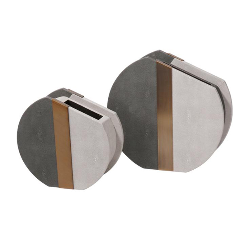 Geometric Metal & Faux Leather Round Vase Assortment - Image 3
