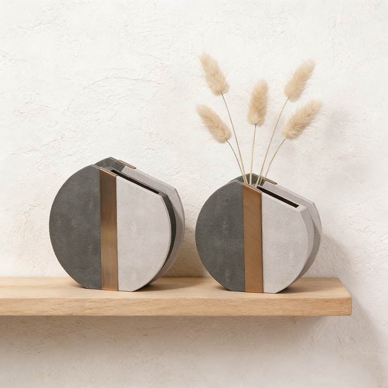Geometric Metal & Faux Leather Round Vase Assortment