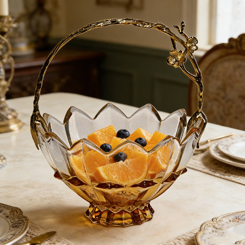 Botanical Handle Glass & Zinc Alloy Basket Platter Set (3-Piece Assorted Design) - Image 7
