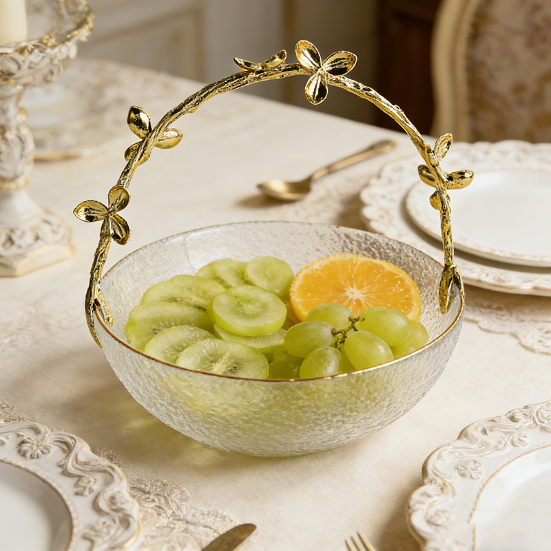 Botanical Handle Glass & Zinc Alloy Basket Platter Set (3-Piece Assorted Design) - Image 4