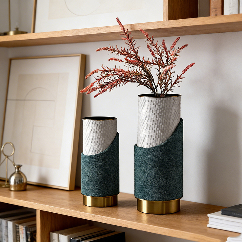 Layered Metal & Faux Leather Vase Assortment (5 Designs, 2 Sizes Each)
