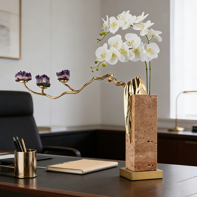 Organic Metal & Marble Vase