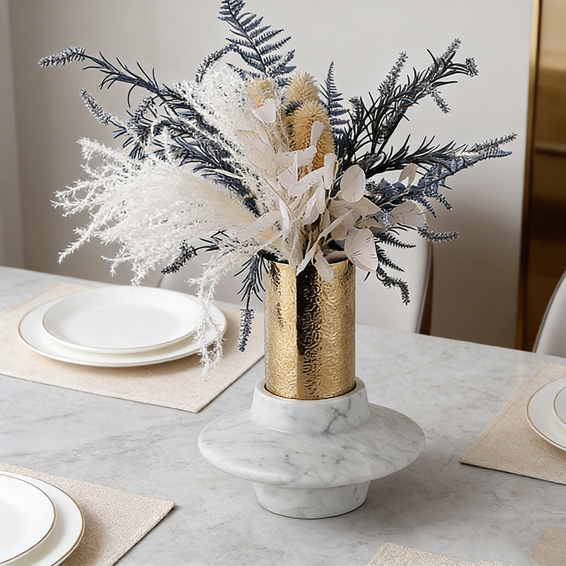 Marble & Hammered Stainless Steel Vase