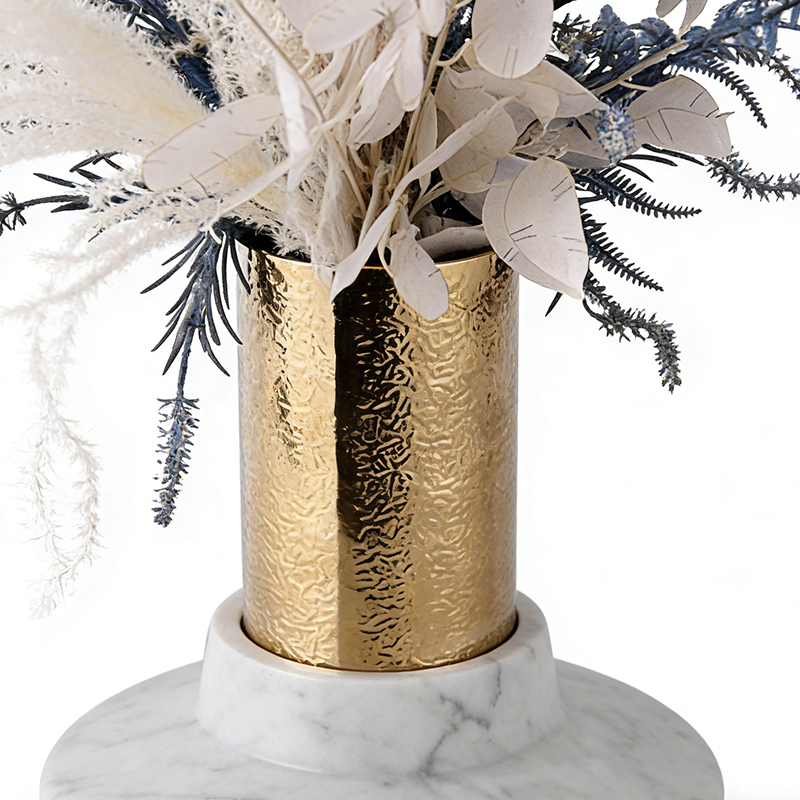 Marble & Hammered Stainless Steel Vase - Image 2