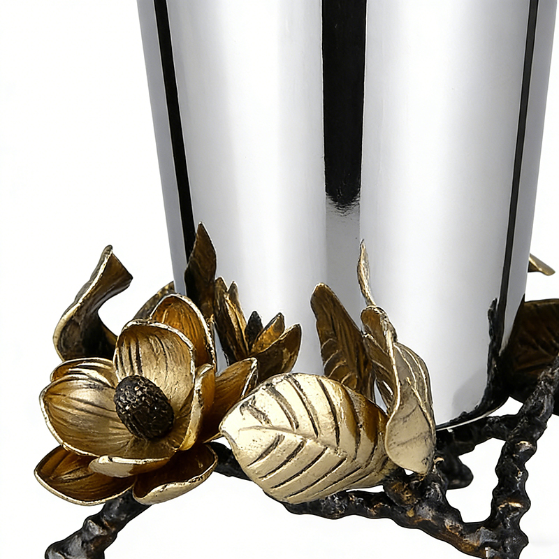 Brass Floral & Stainless Steel Sculptural Vase - Image 2