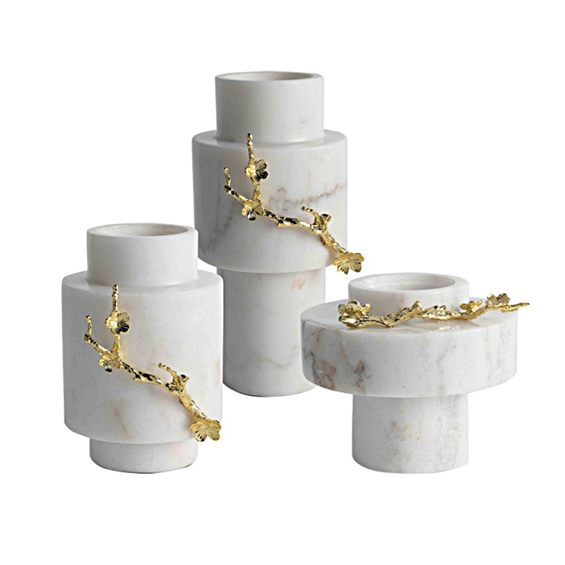 White Marble & Gold Zinc Alloy Floral Vase Set (3 Sizes) - Image 5