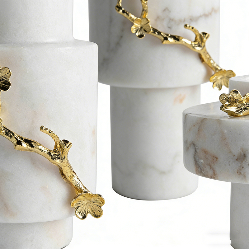 White Marble & Gold Zinc Alloy Floral Vase Set (3 Sizes) - Image 4