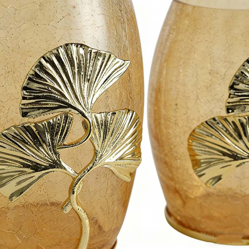 Glass & Zinc Alloy Vase Collection (Ginkgo, Floral & Coral Designs, 4 Two-Size Sets) - Image 2