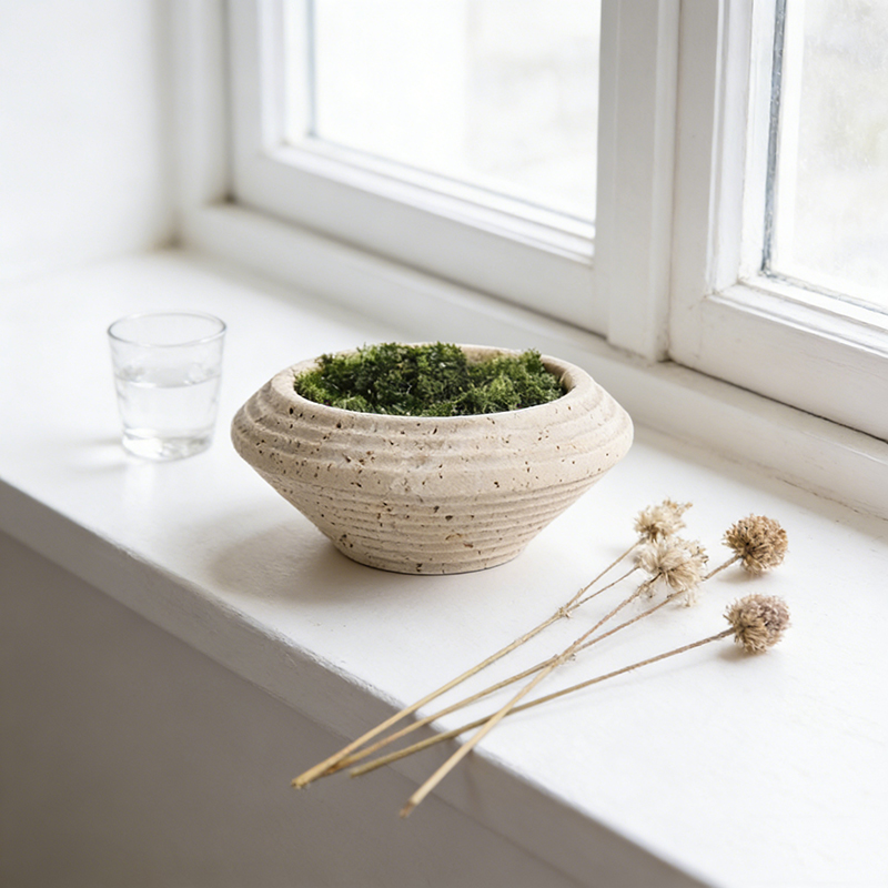 Beige Marble Round shape Flower Pots Set (2 Sizes)