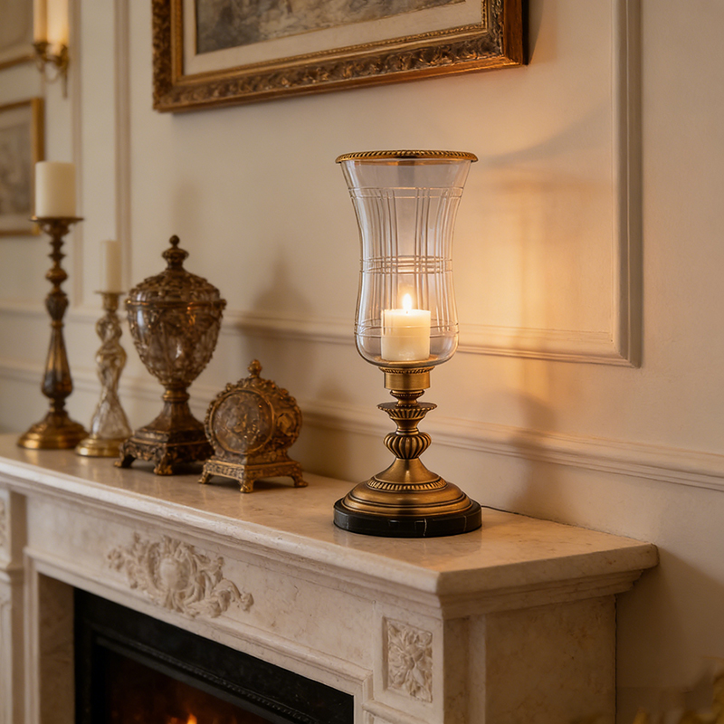 Classic Brass Glass Marble Candle Holder Collection (Four Styles)