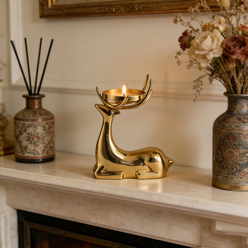 Elegant Brass Deer Candle Holder Set