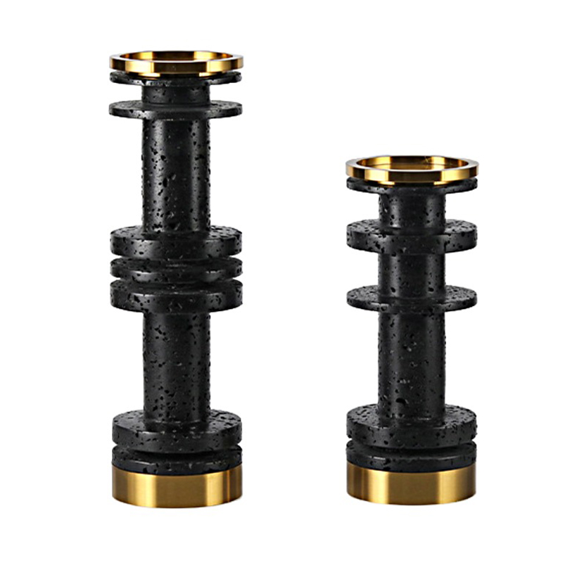 Sleek Matte Black Metal & Resin Candle Holder Set - Image 5