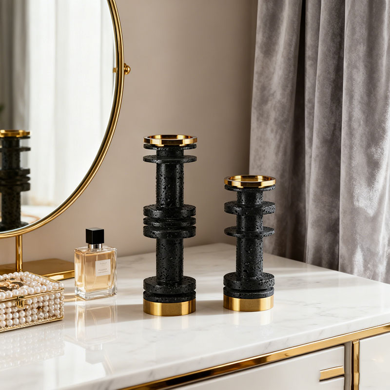 Sleek Matte Black Metal & Resin Candle Holder Set