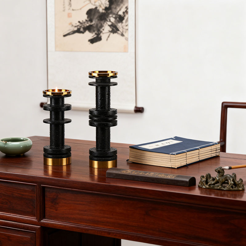 Sleek Matte Black Metal & Resin Candle Holder Set - Image 2