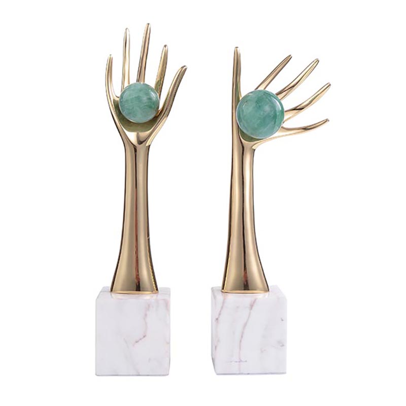 Elegant Gold Brass & Natural Blue Stone-Marble Hand Desktop Ornament Set (Left & Right Styles) - Image 3
