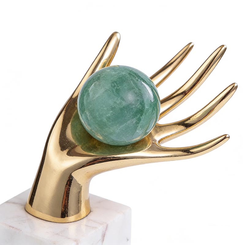 Elegant Gold Brass & Natural Blue Stone-Marble Hand Desktop Ornament Set (Left & Right Styles) - Image 2