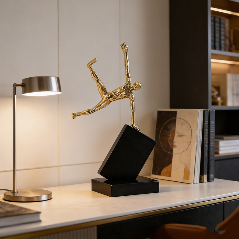 Dynamic Gold Brass & Black Marble-Aluminum Human Figurine Desktop Ornament Set (2 Sizes) - Image 4