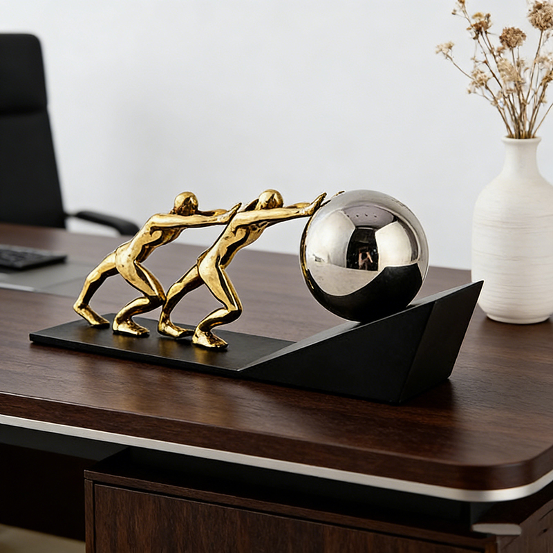 Modern Minimalist Golden & Silver Iron-Brass Collaborative Humanoid Sphere Desktop Ornament - Image 4