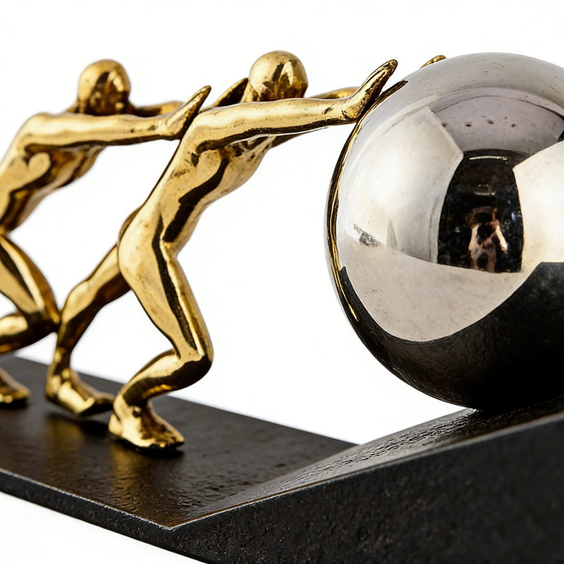 Modern Minimalist Golden & Silver Iron-Brass Collaborative Humanoid Sphere Desktop Ornament - Image 3