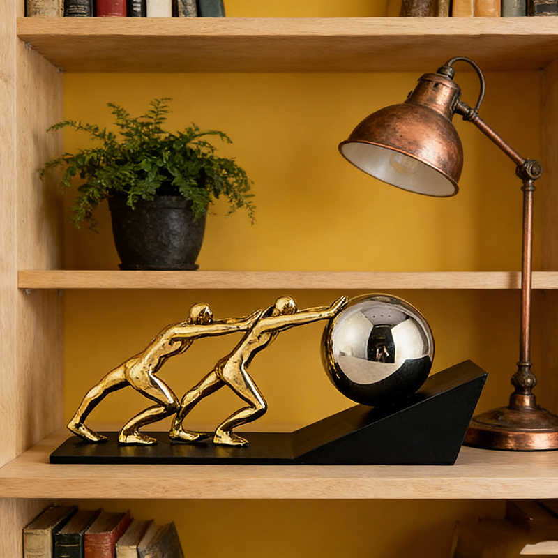 Modern Minimalist Golden & Silver Iron-Brass Collaborative Humanoid Sphere Desktop Ornament