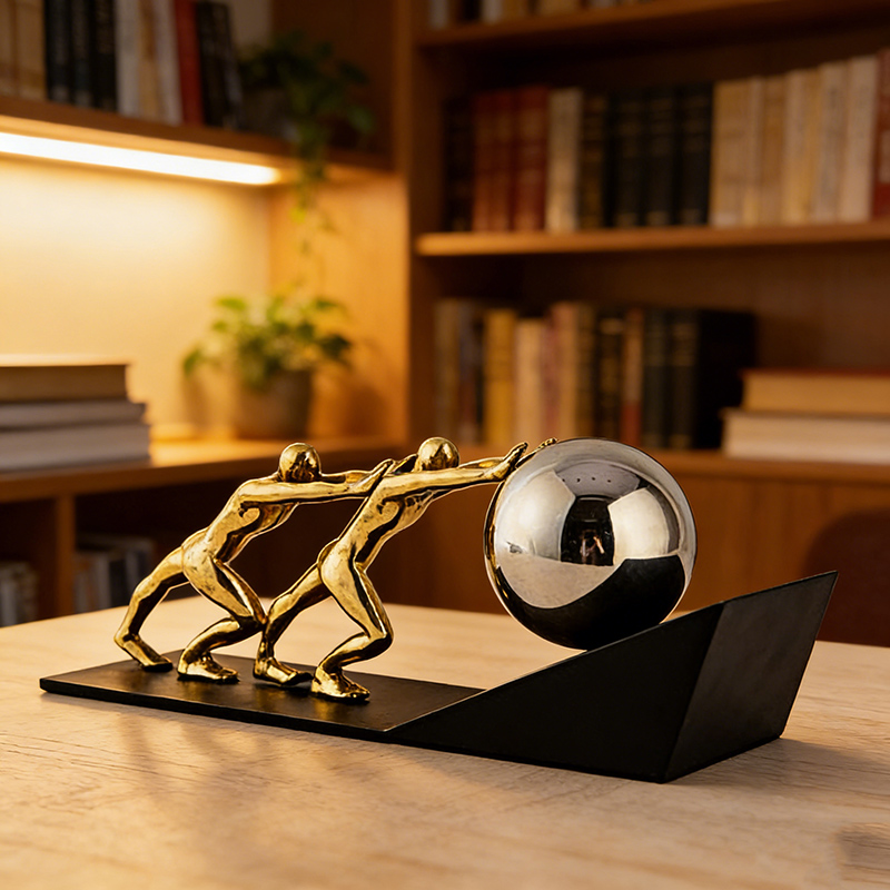 Modern Minimalist Golden & Silver Iron-Brass Collaborative Humanoid Sphere Desktop Ornament - Image 2