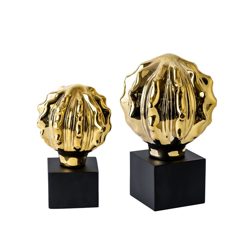 Luxurious Gold Ceramic & Black Iron Shell-Style Desktop Ornament Set - Image 5
