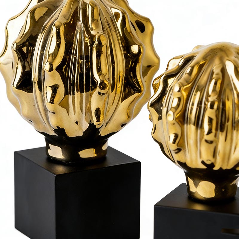 Luxurious Gold Ceramic & Black Iron Shell-Style Desktop Ornament Set - Image 2