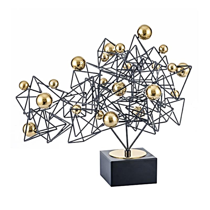 Artistic Black Iron & Gold Stainless Steel Geometric Cluster Desktop Ornament Set - Image 3