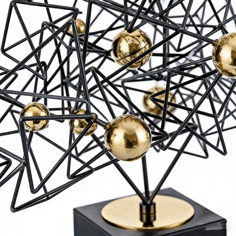 Artistic Black Iron & Gold Stainless Steel Geometric Cluster Desktop Ornament Set - Image 2