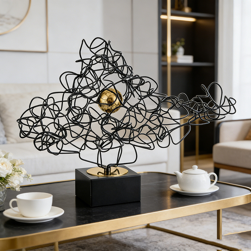 Artistic Black Iron & Gold Stainless Steel Geometric Cluster Desktop Ornament Set - Image 4