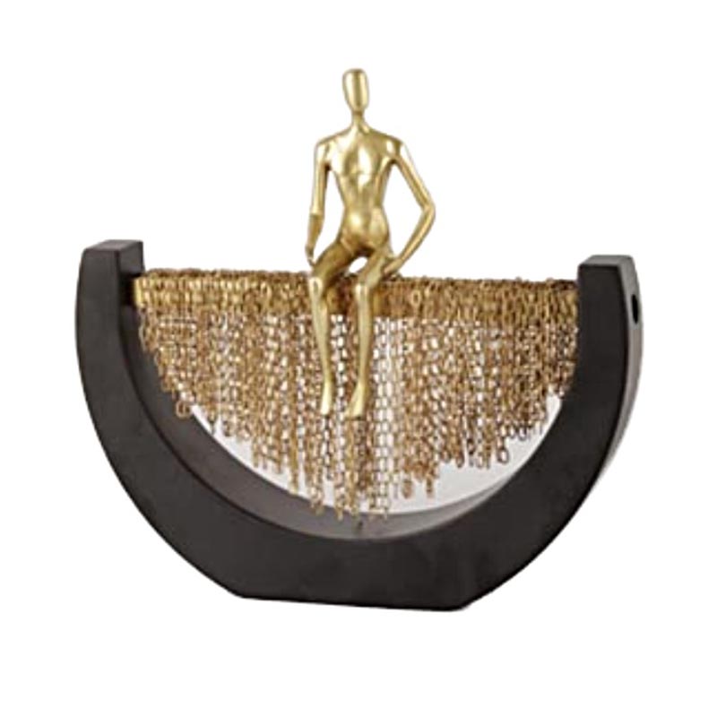 Elegant Gold Brass & Black Iron Figurine-With-Chain Desktop Ornament Set - Image 3