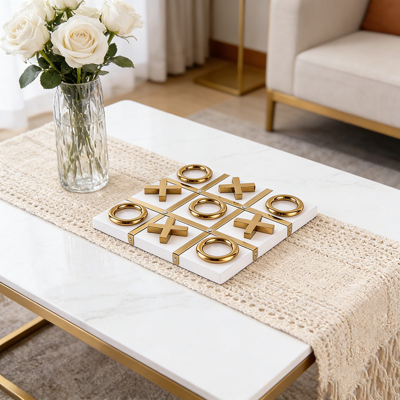 Gilded Iron Tabletop Tic-Tac-Toe Set - Image 7