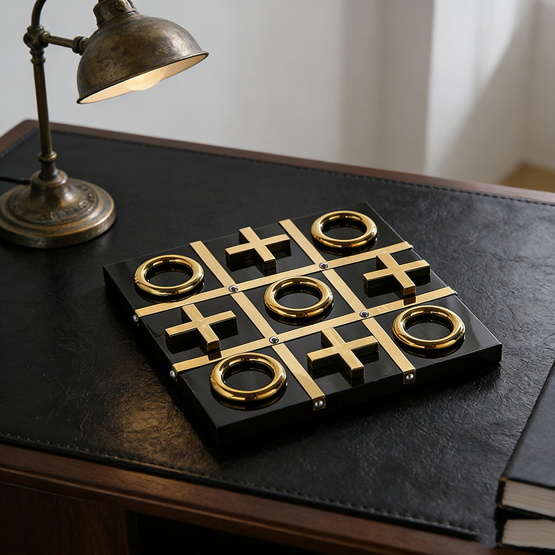 Gilded Iron Tabletop Tic-Tac-Toe Set - Image 5