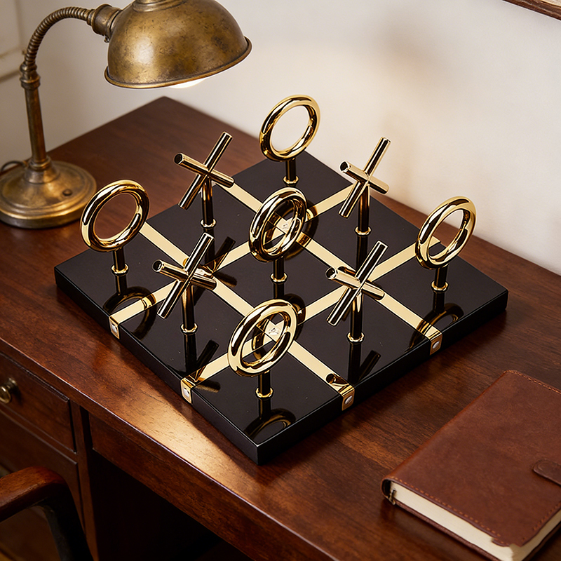Gilded Iron Tabletop Tic-Tac-Toe Set