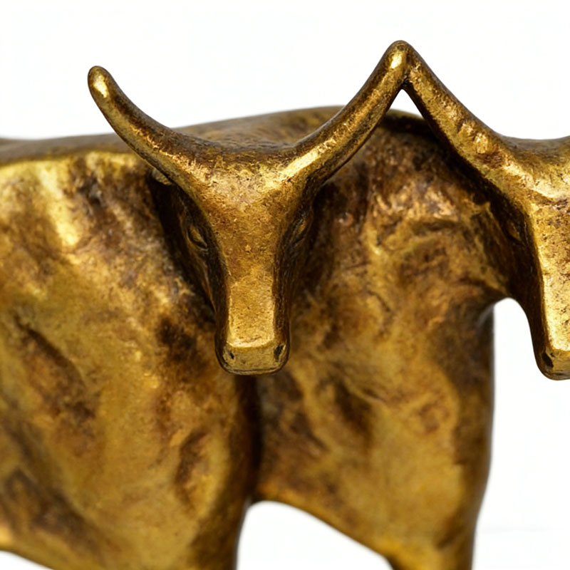 Gilded Alloy Bull & Marble Base Desktop Ornament Set - Image 2