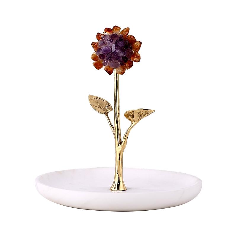 Natural Stone & Brass Sunflower Jewelry Organizer With Marble Tray - Image 3