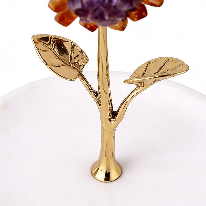 Natural Stone & Brass Sunflower Jewelry Organizer With Marble Tray - Image 2