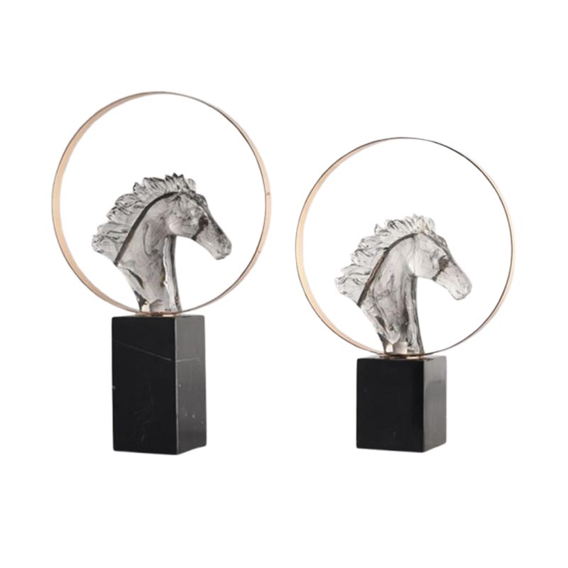 Elegant Gold & Clear Resin-Iron Marble Horse Desktop Ornament Set (2 Sizes) - Image 5