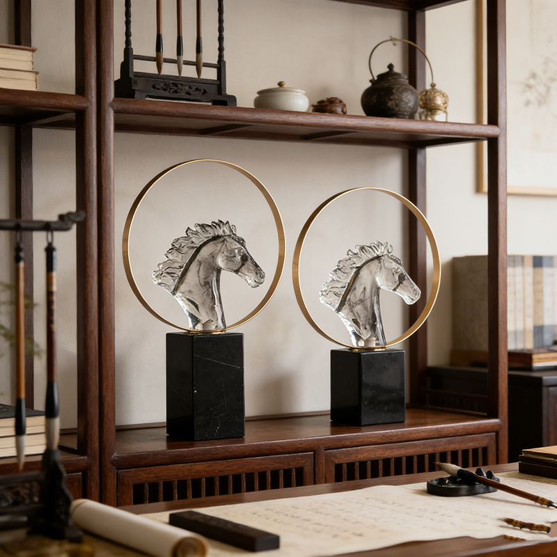 Elegant Gold & Clear Resin-Iron Marble Horse Desktop Ornament Set (2 Sizes) - Image 2