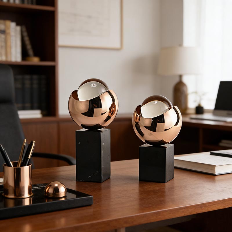Luxurious Gold & Clear Crystal-Iron Marble Desktop Ornament Set (2 Sizes)