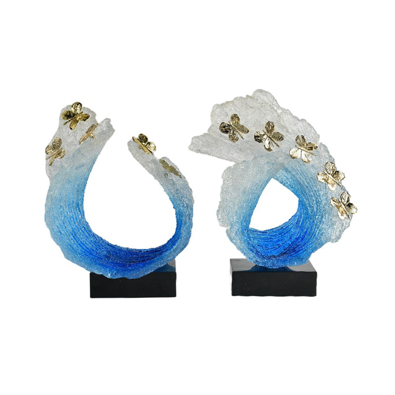 Flowing Resin Wave & Marble-Base Desktop Ornament Set (2 Styles, Emerald Green/Blue Gradient) - Image 6