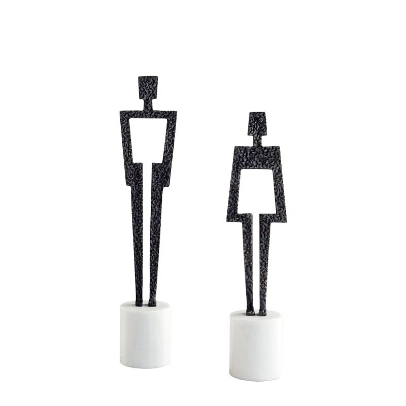 Modern Zinc & Marble Abstract Human Figurine Desktop Ornament Set - Image 3