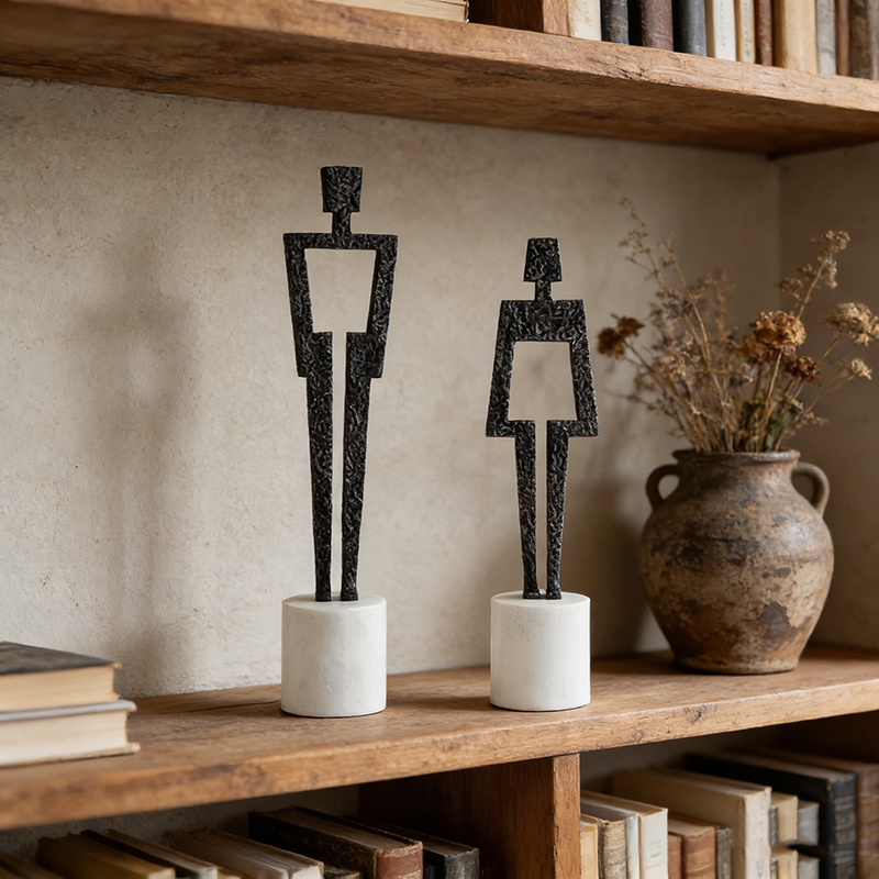 Modern Zinc & Marble Abstract Human Figurine Desktop Ornament Set