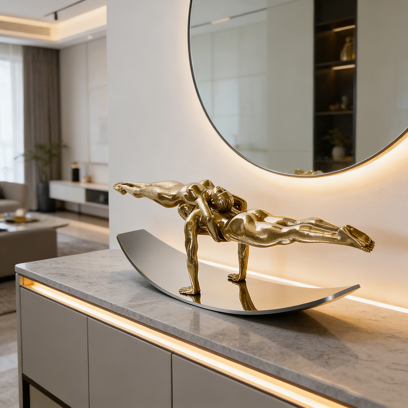 Artistic Brass & Stainless Steel Figurine Desktop Ornament