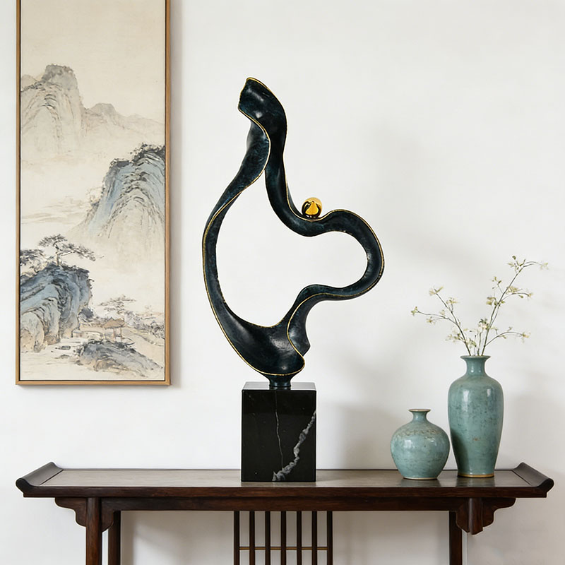 Modern Alloy Wave & Marble-Base Desktop Ornament Set (2 Sizes) - Image 4