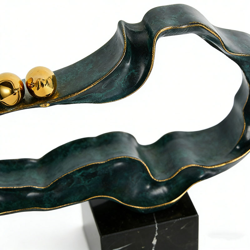 Modern Alloy Wave & Marble-Base Desktop Ornament Set (2 Sizes) - Image 2