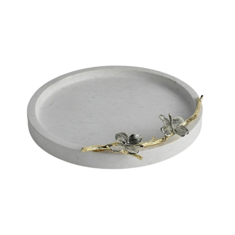 White Marble & Zinc Accent Tray Set (Rectangular & Round) - Image 3