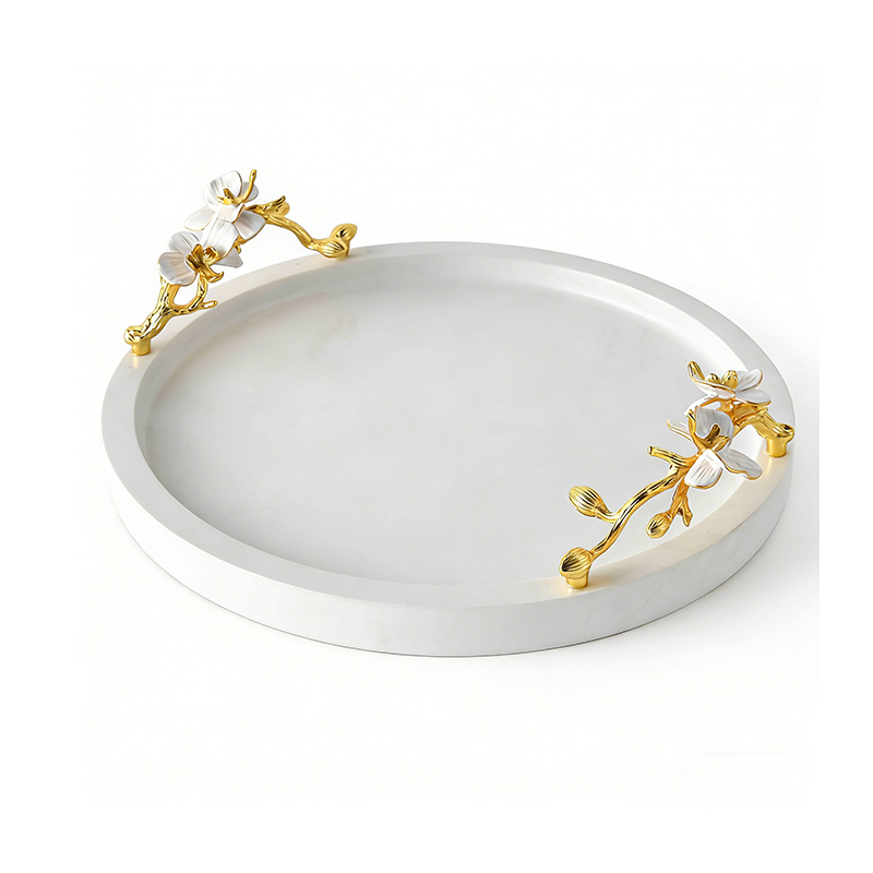 White Marble & Zinc Accent Tray Set (Rectangular & Round) - Image 6